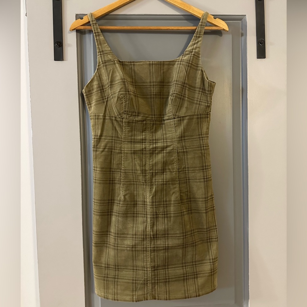 Olive and Black Plaid Corduroy Dress